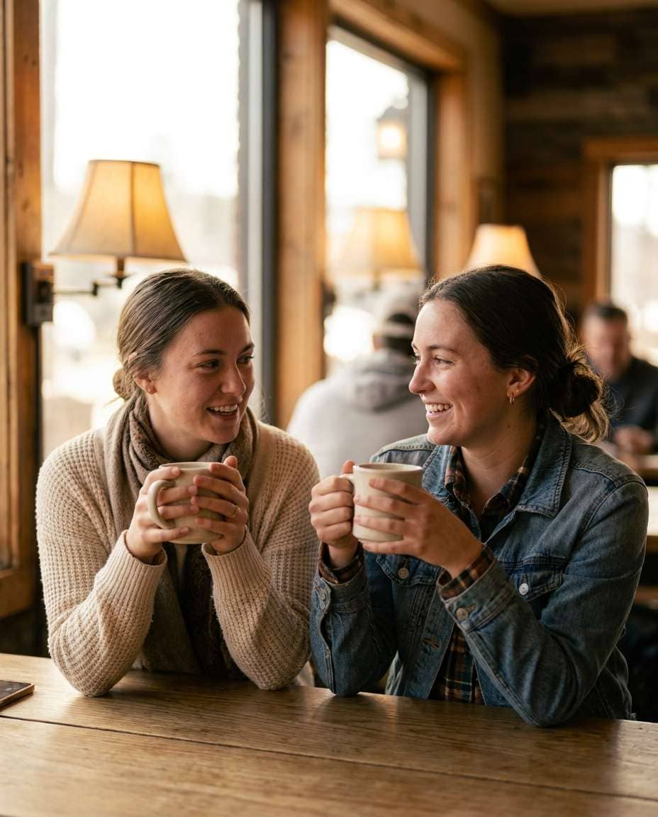 Coffee Shop Chat AI portrait — Gemini Prompt for Sisters