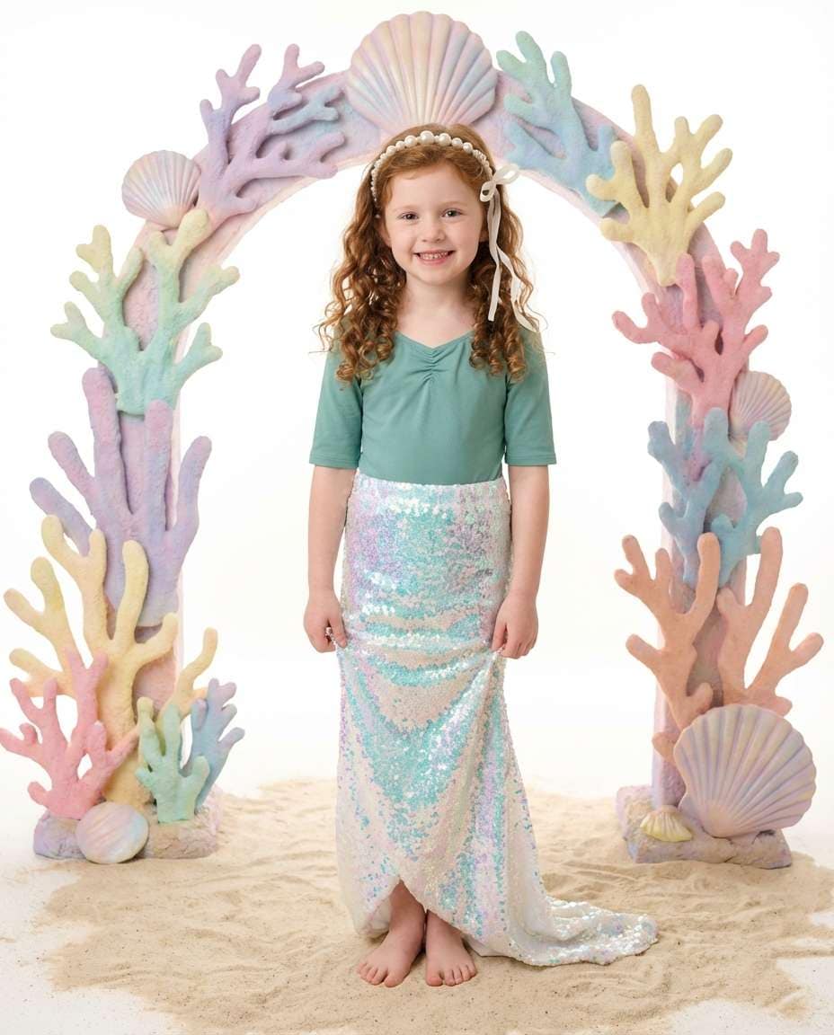 Coral Arch Backdrop AI portrait example — Gemini Mermaid Kids Photoshoot Prompts
