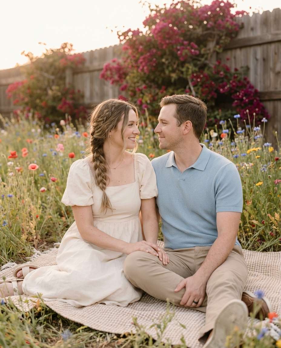 Cottagecore Garden Picnic AI portrait example — AI Bougainvillea Photo