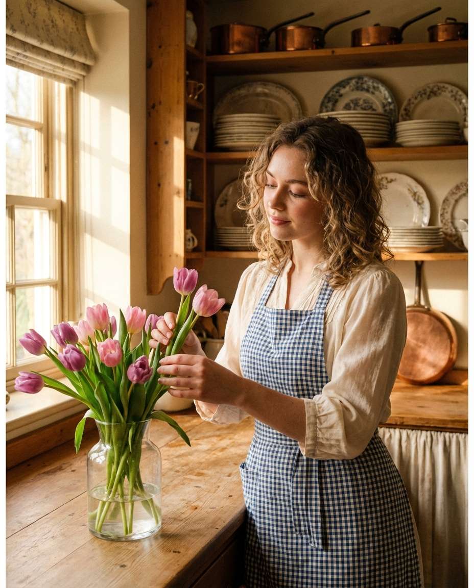 Cottagecore Kitchen Flowers AI portrait example — AI Flower Photo Prompt for Girls