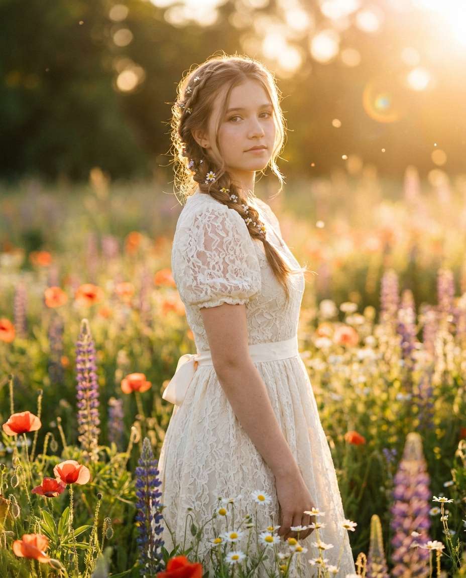 Cottagecore Lace AI portrait — Gemini AI Prom Dress Prompt