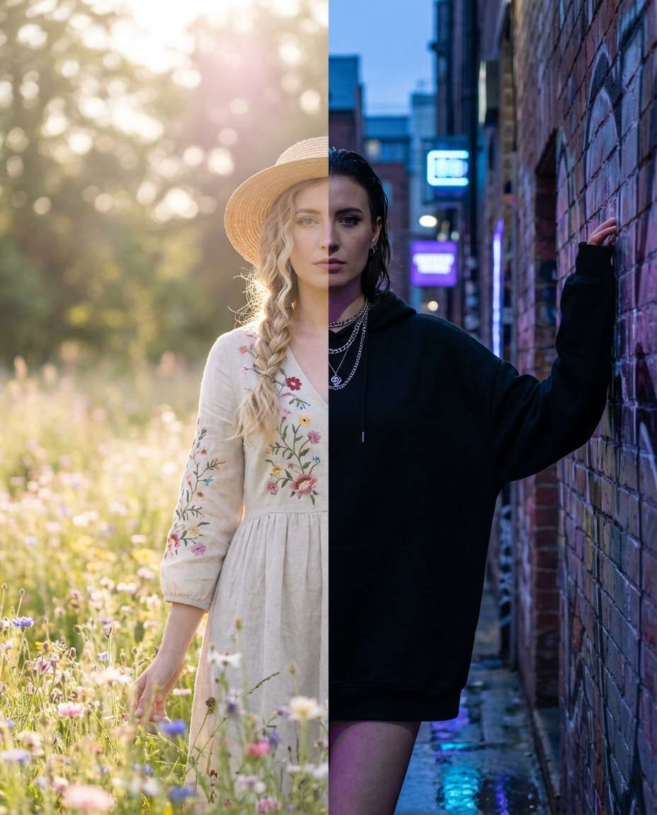 Cottagecore vs Streetwear AI portrait