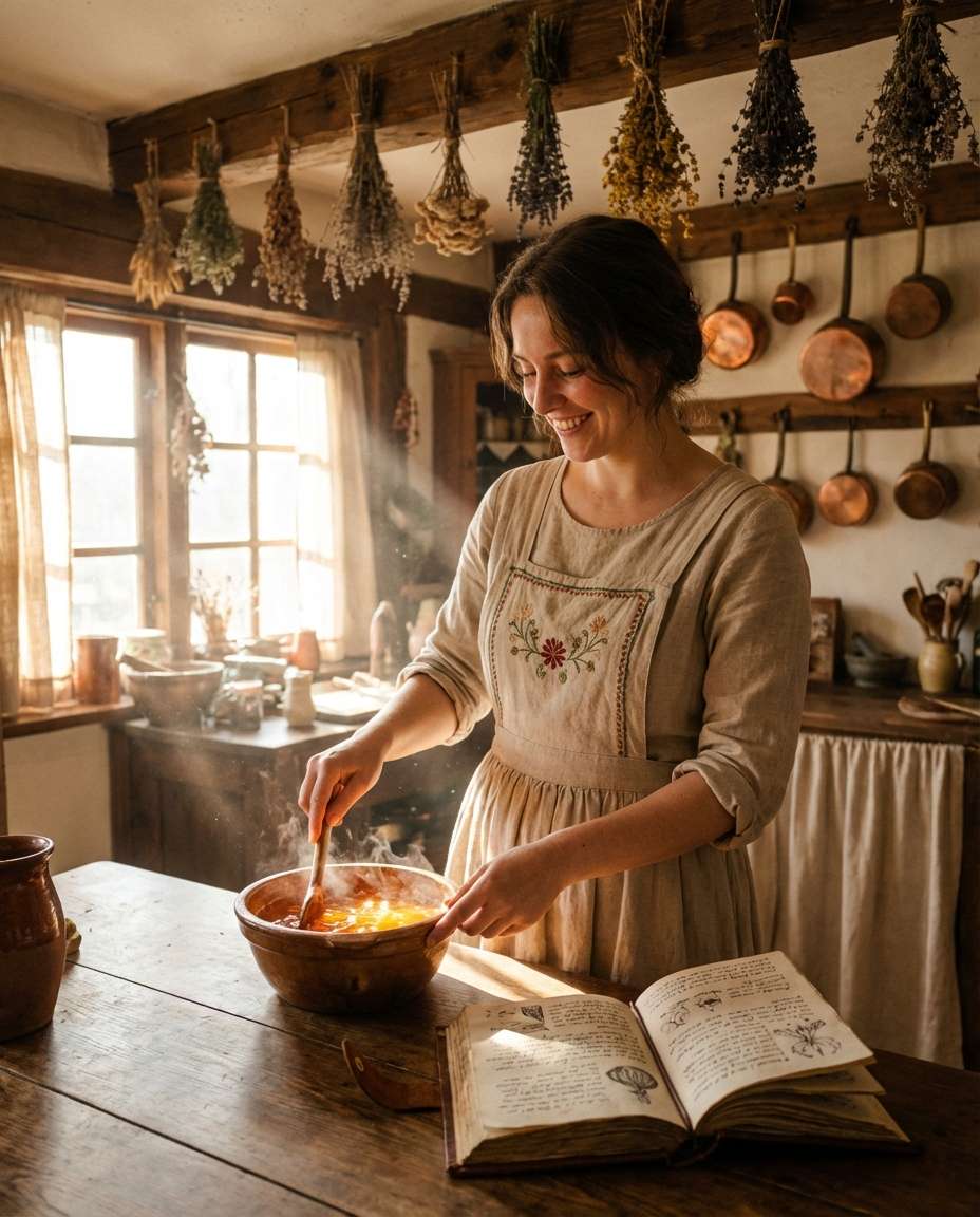 Cottagecore Witch Kitchen AI portrait — Gemini AI Fairytale Prompt