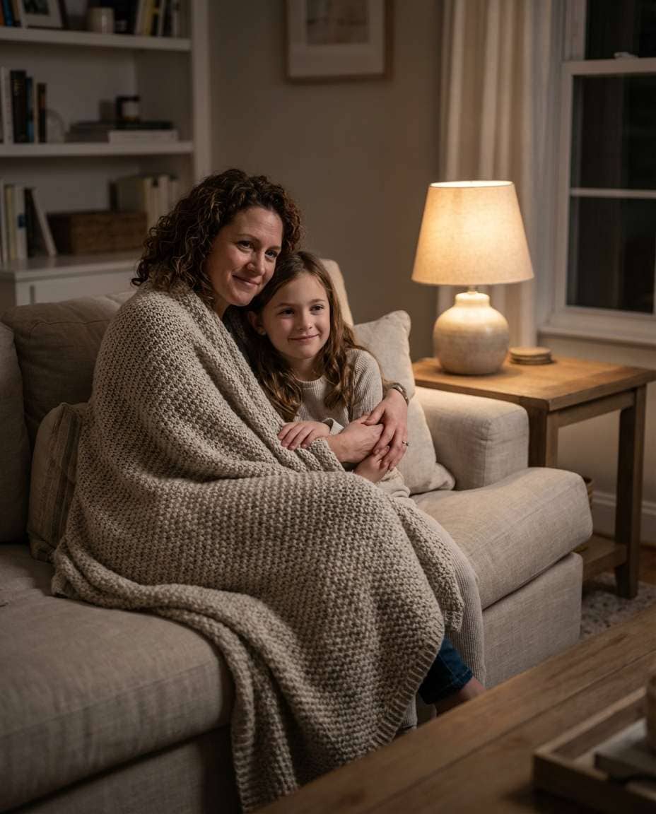 Couch Blanket Safe Space AI portrait example — Gemini Hug My Youngself Prompt