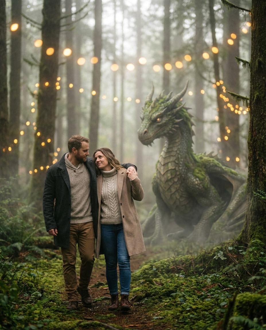 Couple Dragon Protector AI portrait example — Gemini AI Dragon Photo Prompt