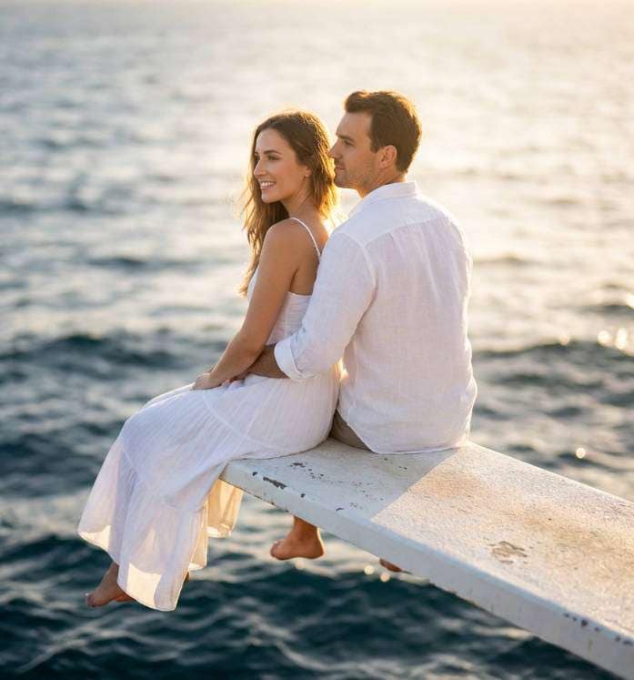 Couple Ocean Diving Board AI portrait