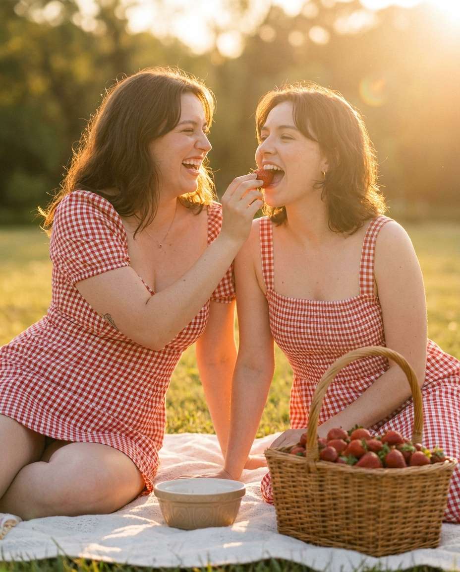 Couple Strawberry Picnic AI portrait