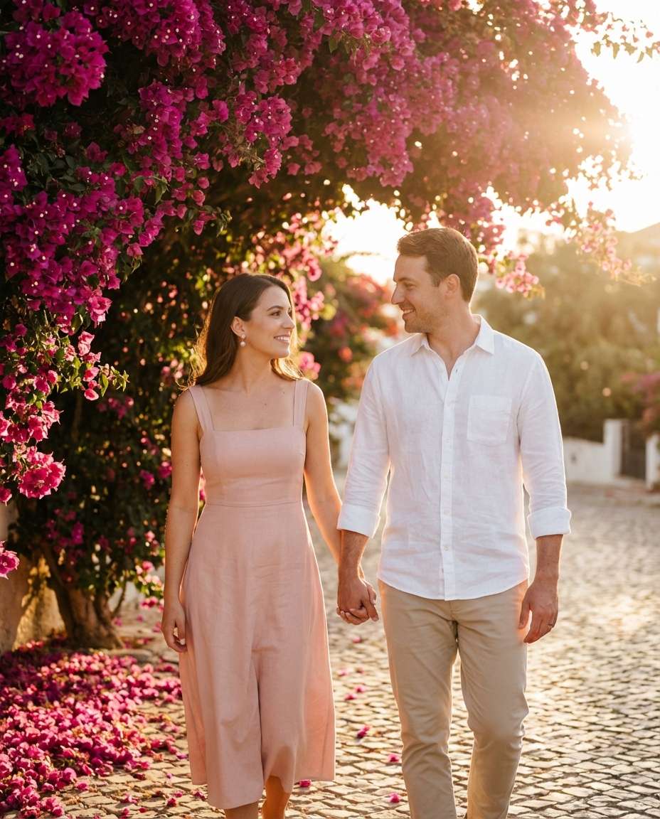 Couple Under Blossoms AI portrait