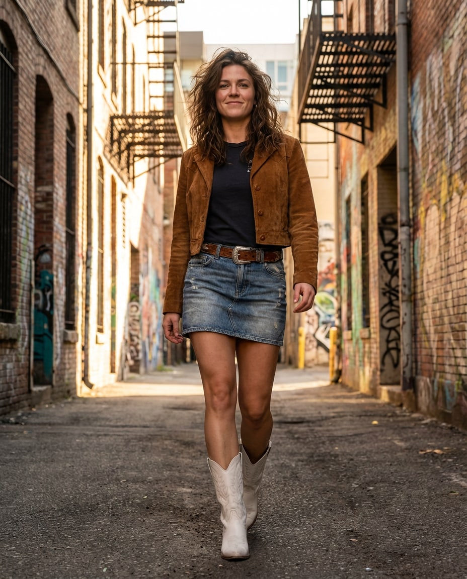 Cowgirl Street Remix AI portrait — Gemini AI Denim Skirt Prompt