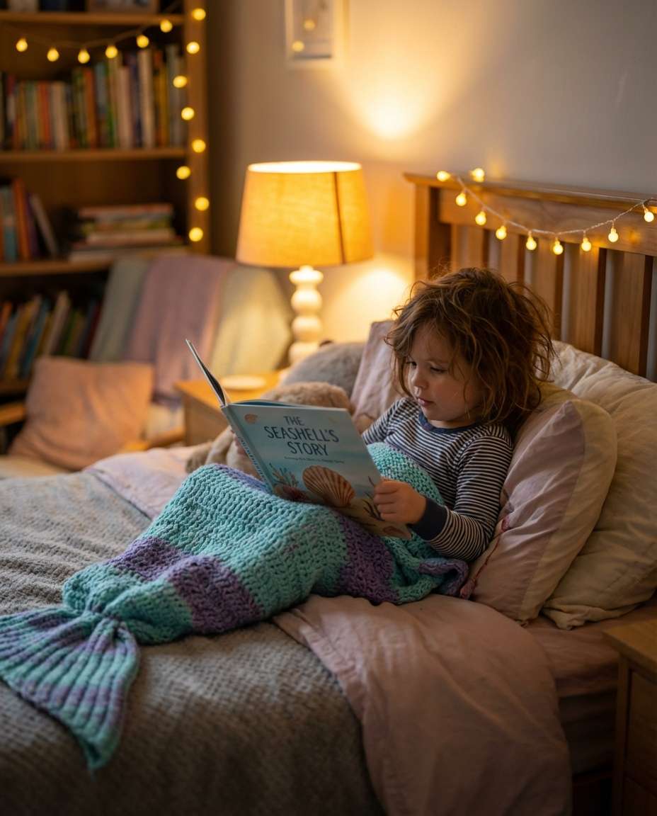 Cozy Bedtime Mermaid AI portrait example — Gemini Mermaid Kids Photoshoot Prompts