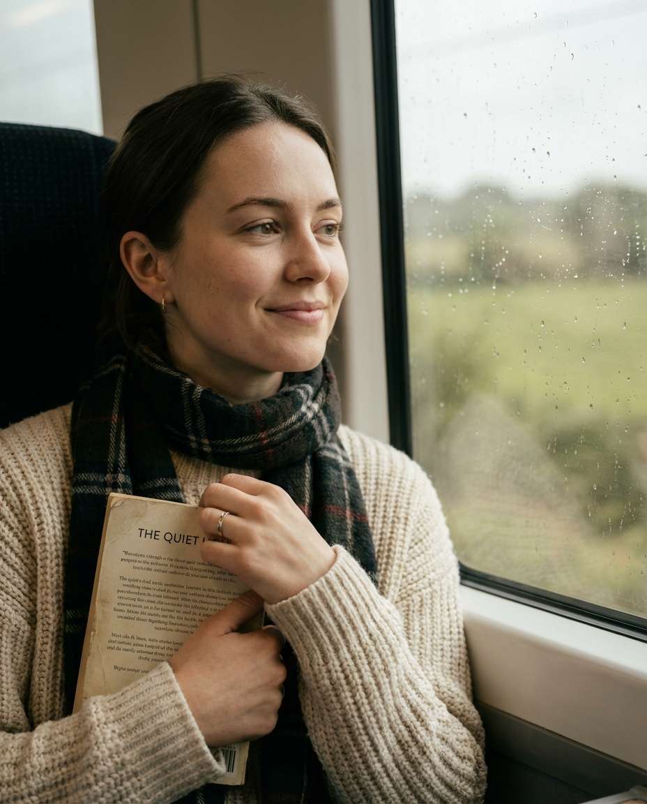 Cozy Train Window AI portrait example — AI Travel Photography Prompt