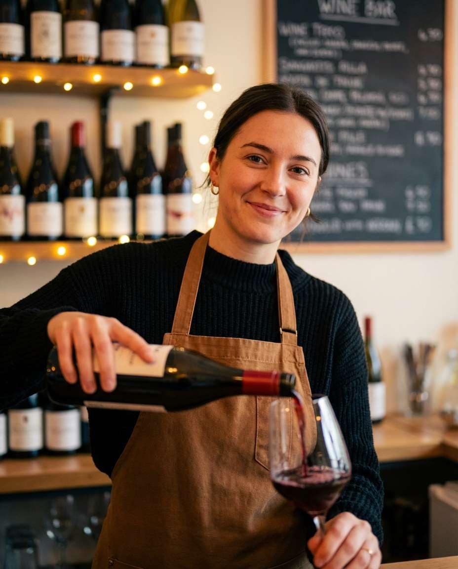 Cozy Wine Bar AI portrait example — Gemini AI Bartender Photo Prompts
