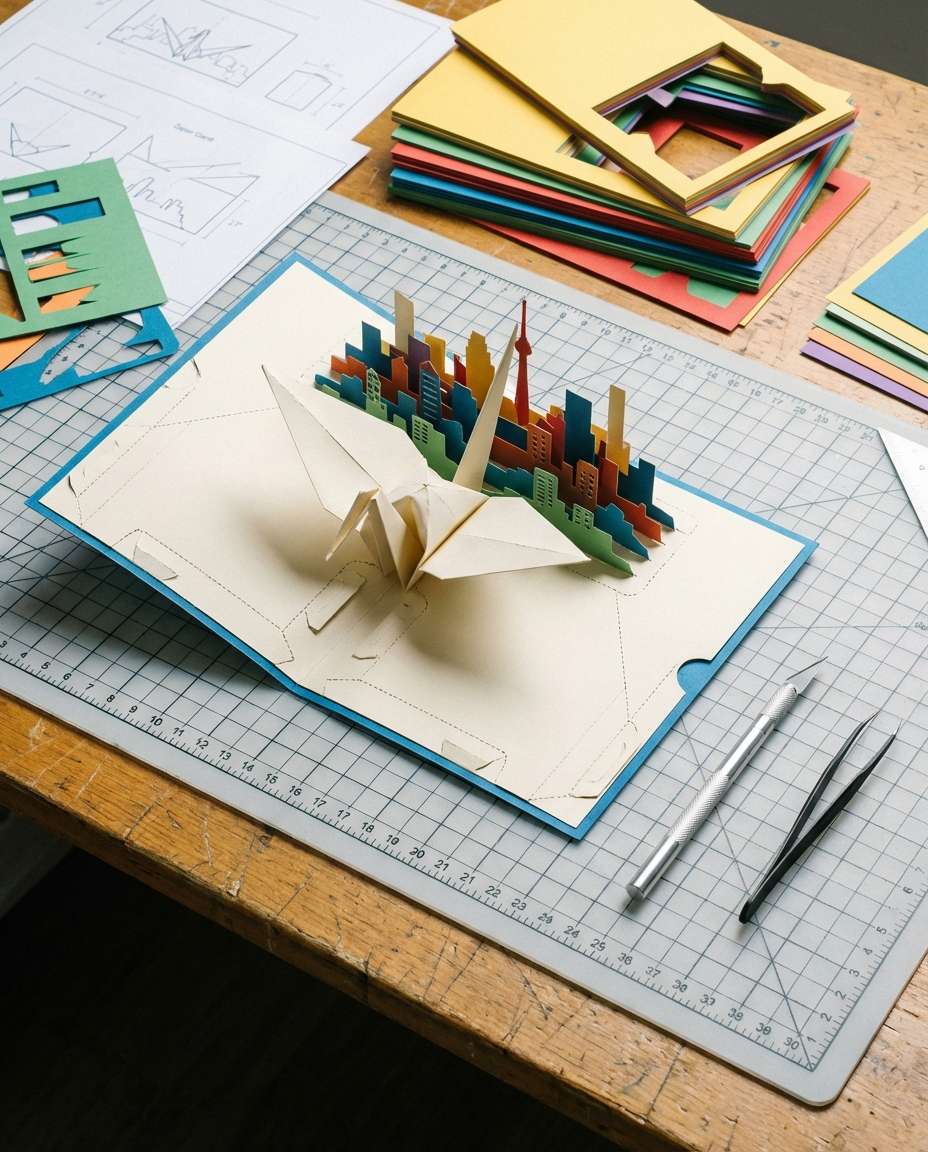 Craft Desk Cut-Test AI portrait example — AI 3D Pop-up Card Prompt
