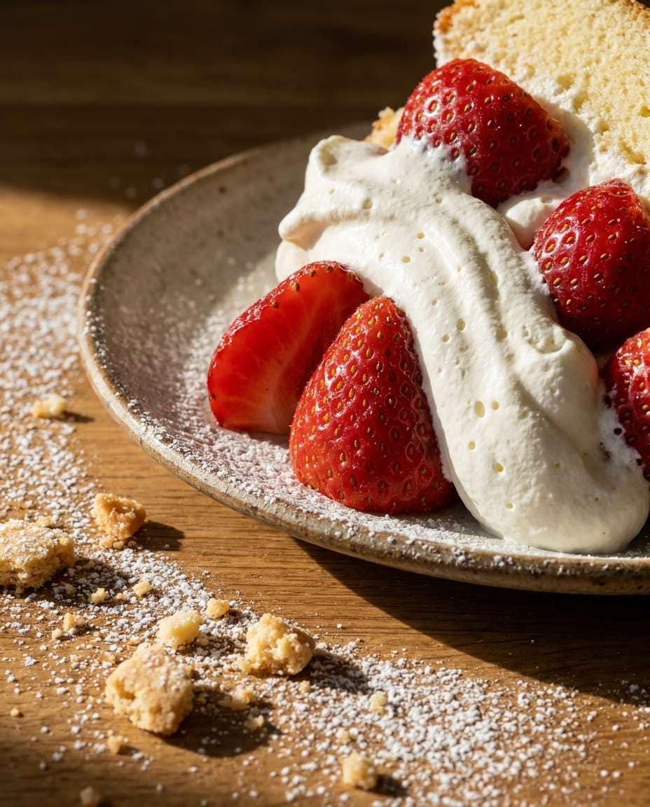 Crumb Explosion Close AI portrait — Gemini AI Strawberry Shortcake Photo Prompt