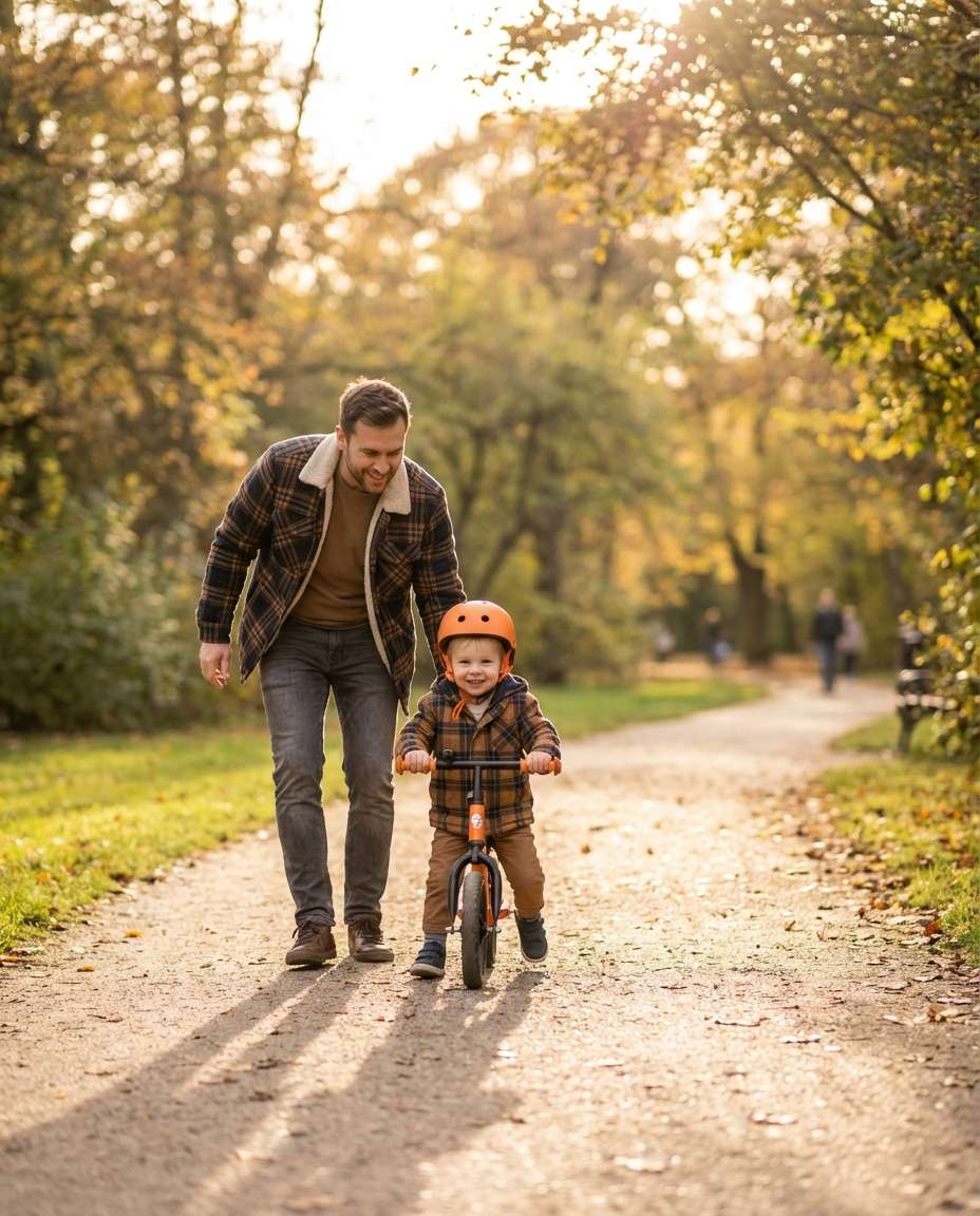 Dad And Kid Ride AI portrait example — Gemini AI Cyclist Photo Prompts