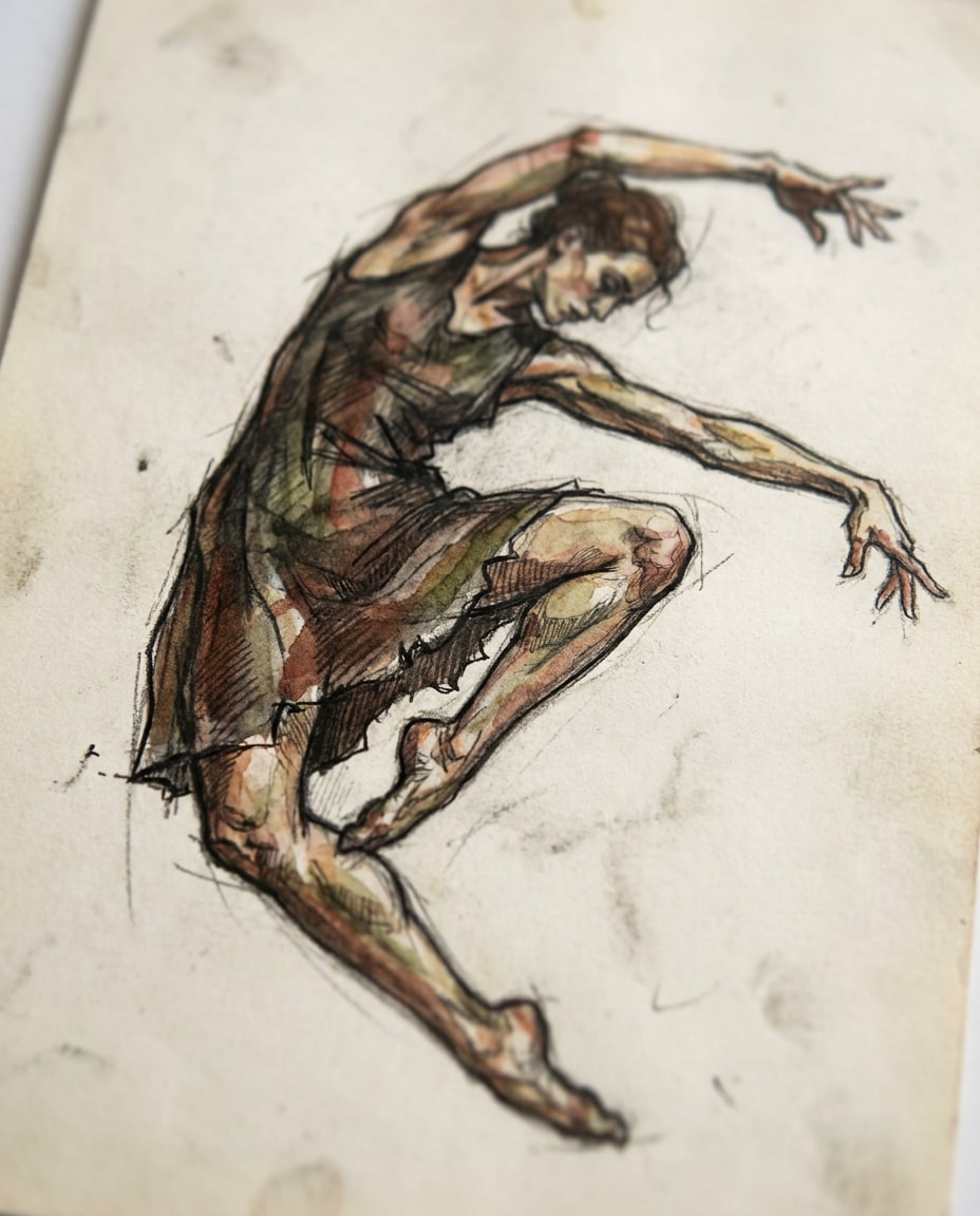 Dancer Mid-Turn AI portrait example — Gemini & ChatGPT AI Egon Schiele Art Prompts