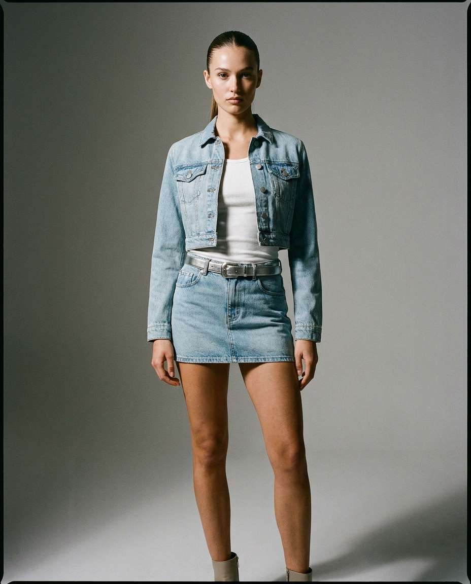 Denim On Denim Set AI portrait — Gemini AI Denim Skirt Prompt