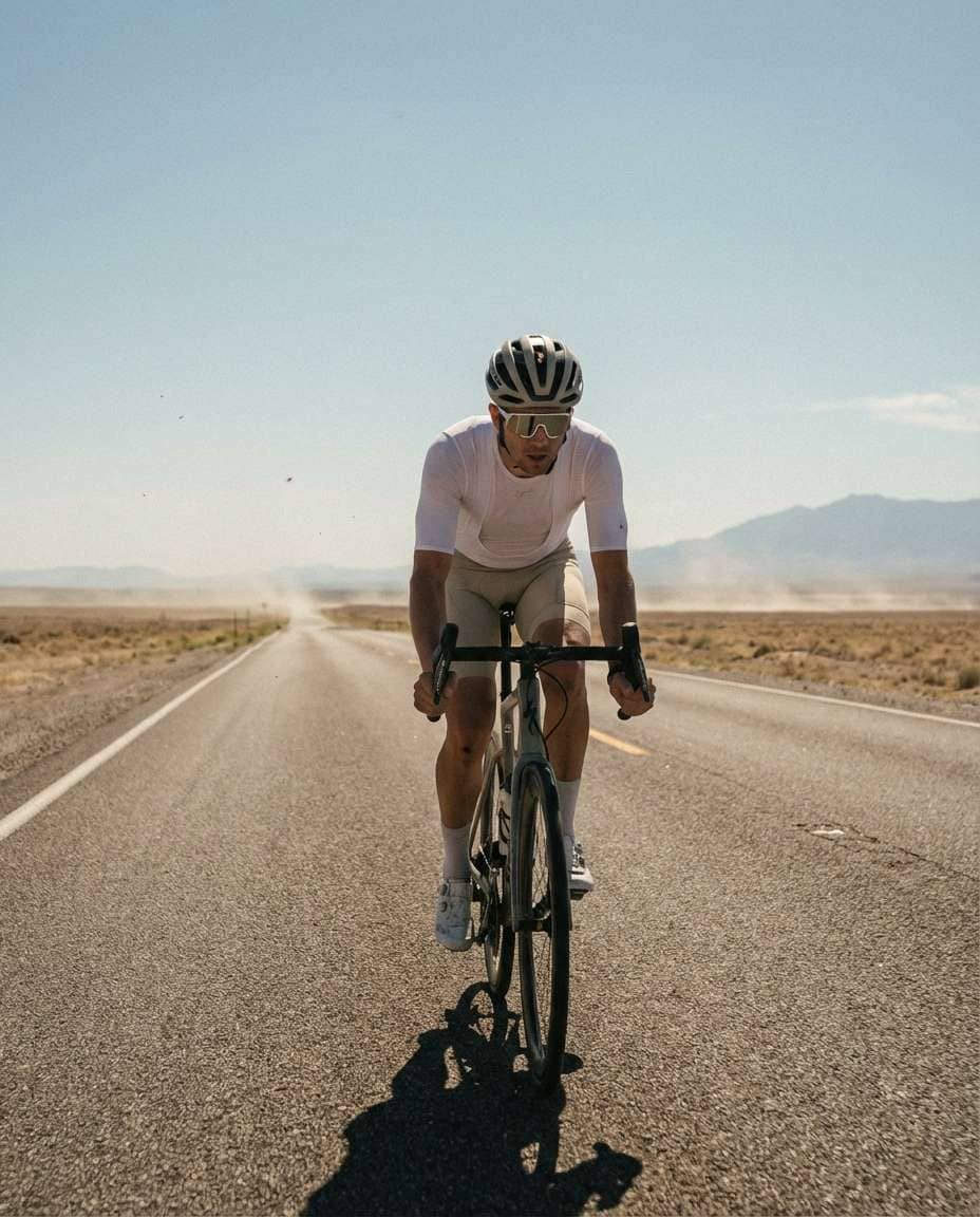 Desert Road Epic AI portrait example — Gemini AI Cyclist Photo Prompts