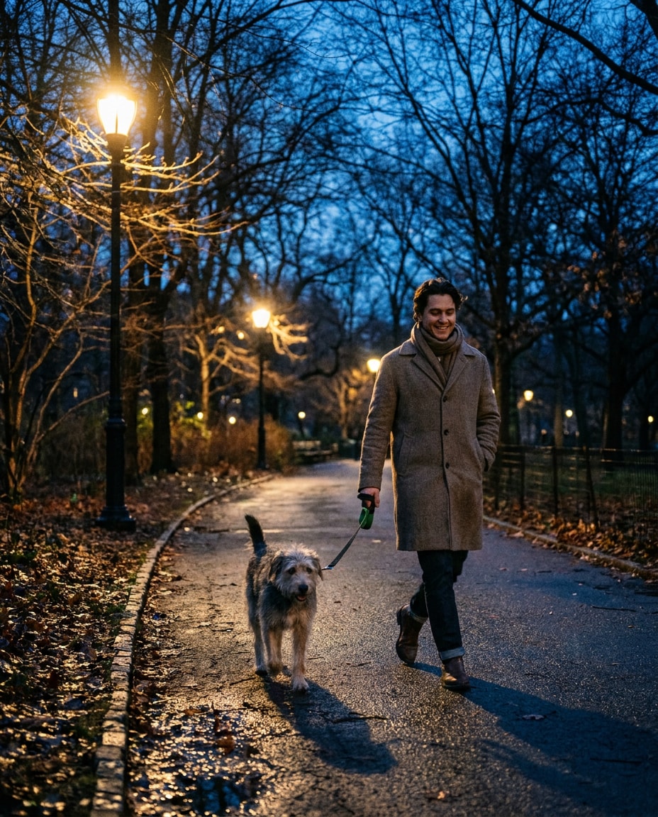 Dog Walk Blue Hour AI portrait — Gemini AI Blue Hour Photo Prompt