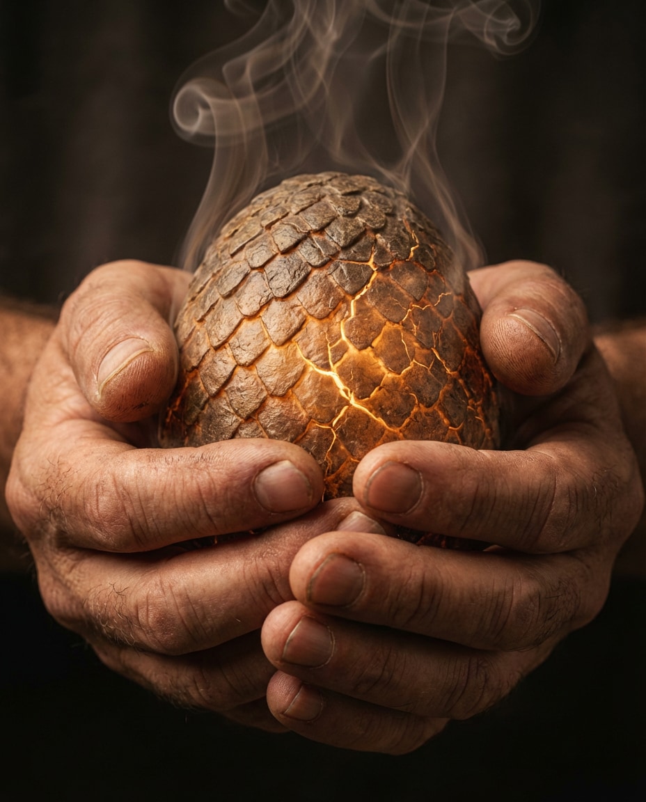 Dragon Egg Hands AI portrait example — Gemini AI Dragon Photo Prompt