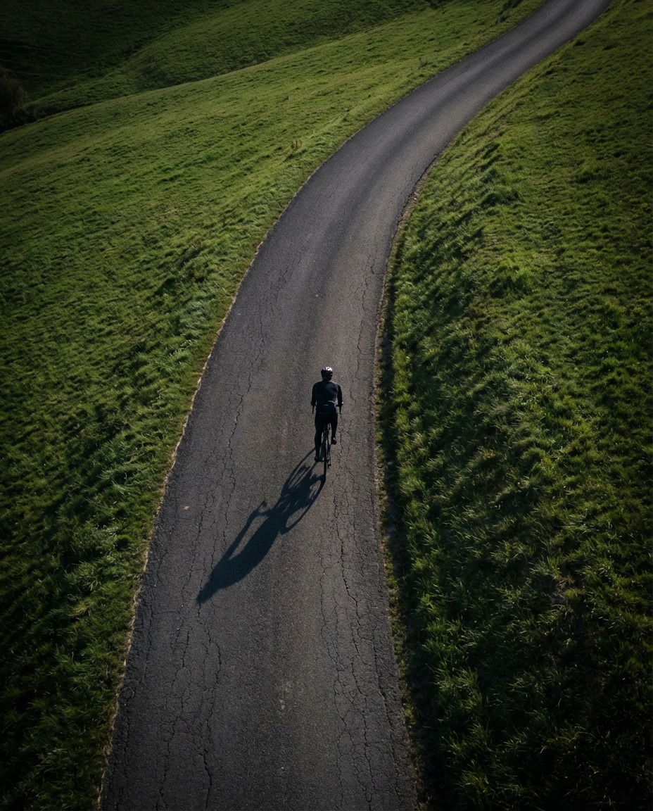 Drone Top-Down Road AI portrait example — Gemini AI Cyclist Photo Prompts