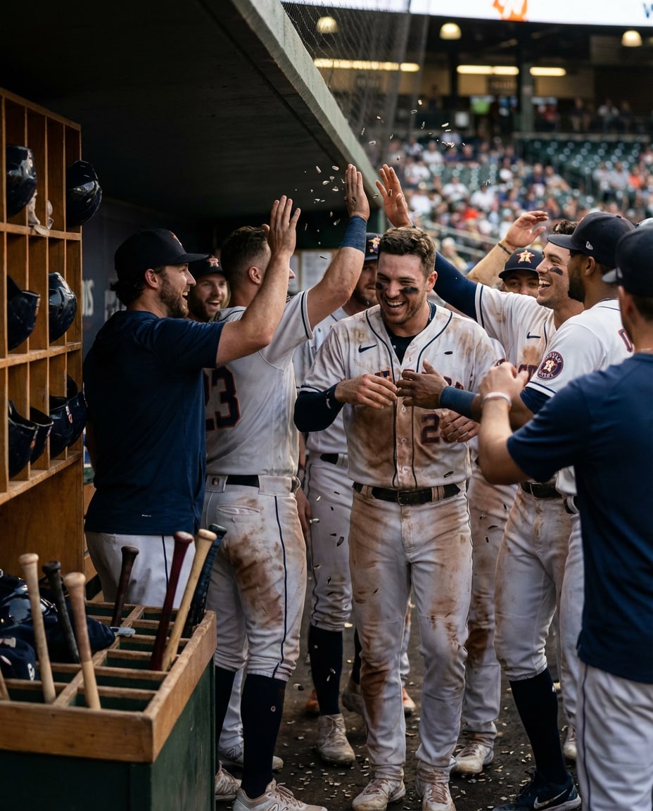 Dugout Celebration AI portrait — Gemini AI Baseball Photo Prompts
