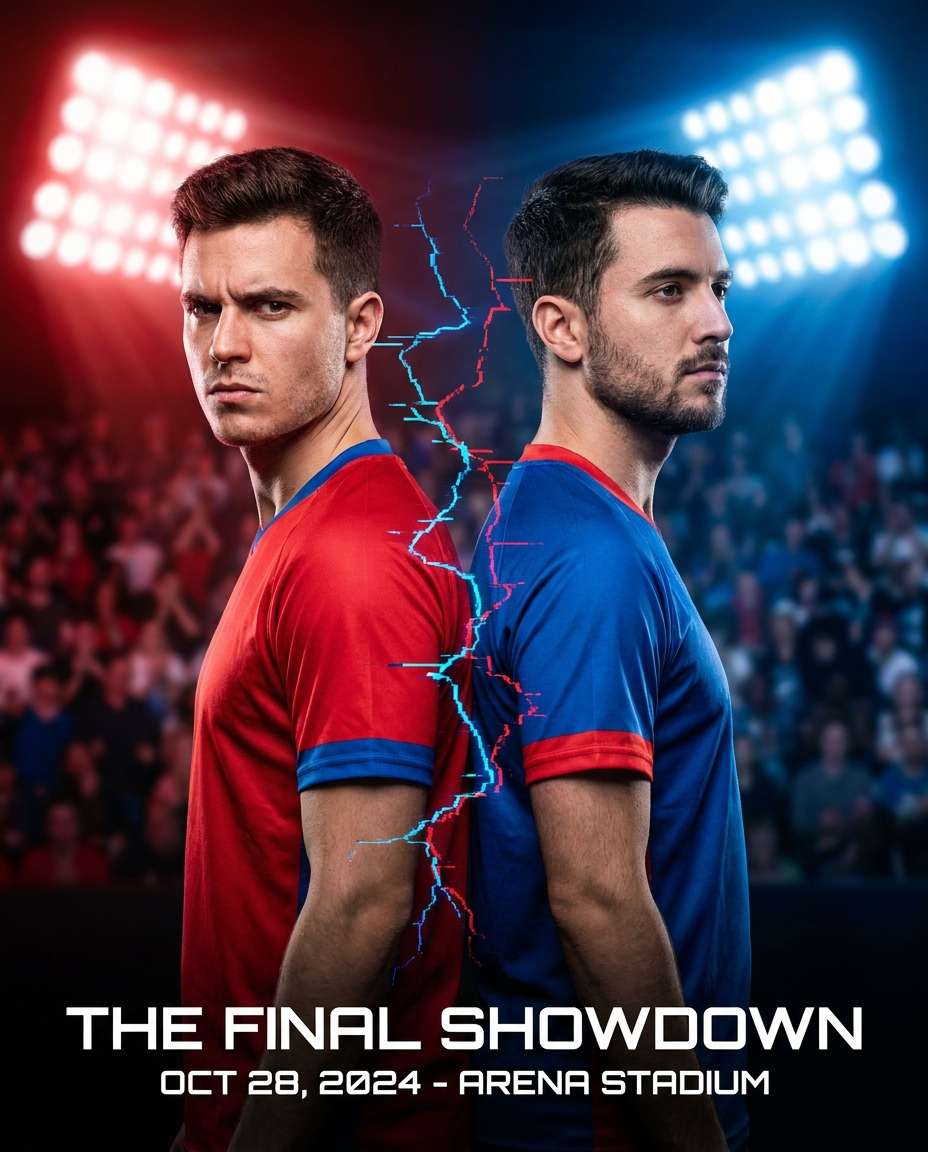 Duo Rival Energy AI portrait example — Gemini AI Esports Poster Prompts