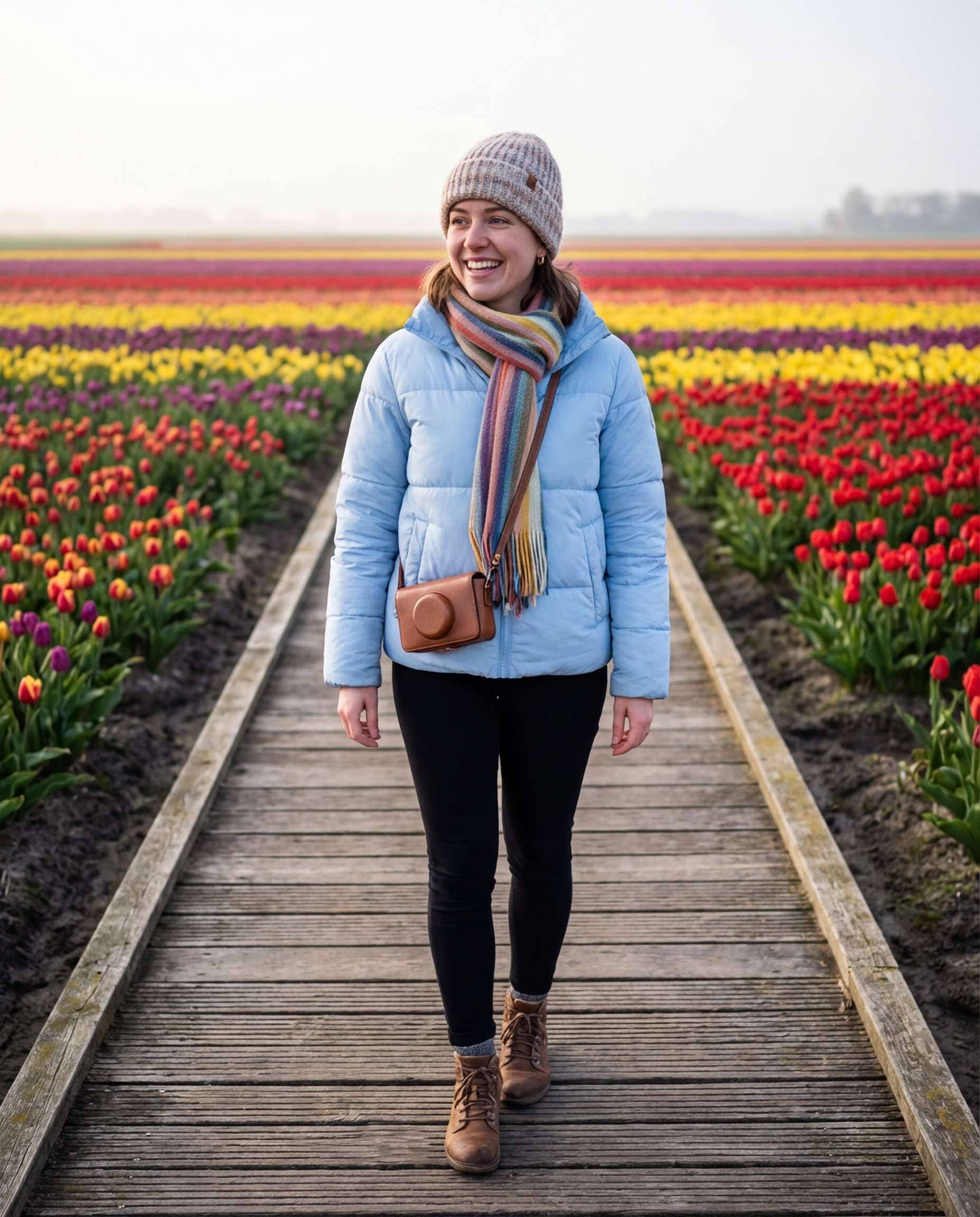Dutch Tulip Field Trip AI portrait example — AI Tulip Garden Photography Prompt