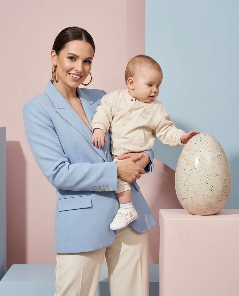 Editorial Bunny Jacket AI portrait example — AI Easter Baby Photography Prompt