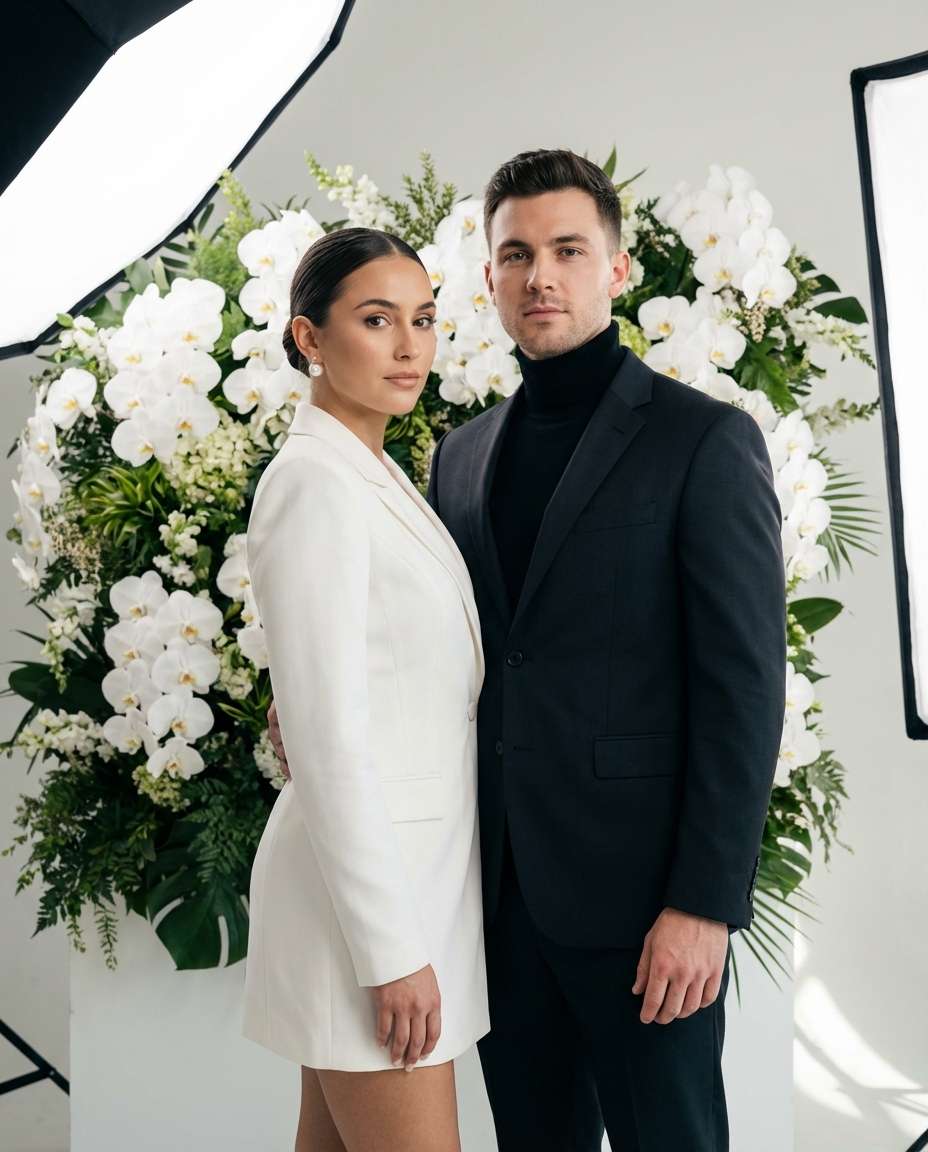 Editorial Floral Backdrop AI portrait example — AI Couple Flower Photo