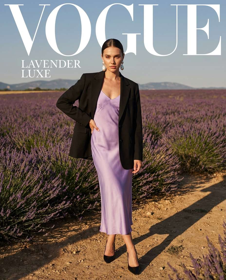Editorial Lavender Vogue AI portrait
