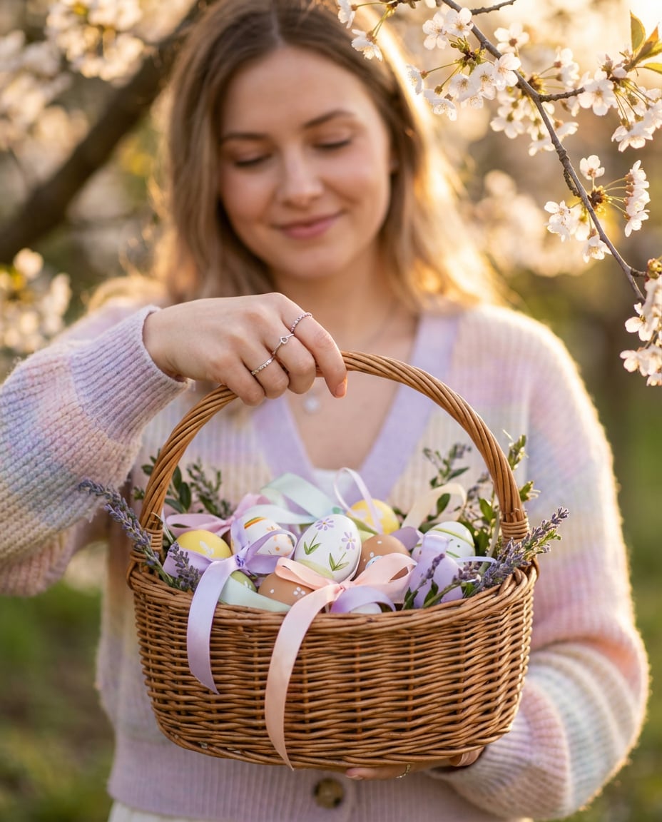 Egg Basket Close-Up AI portrait example — AI Easter Egg Photography Prompt