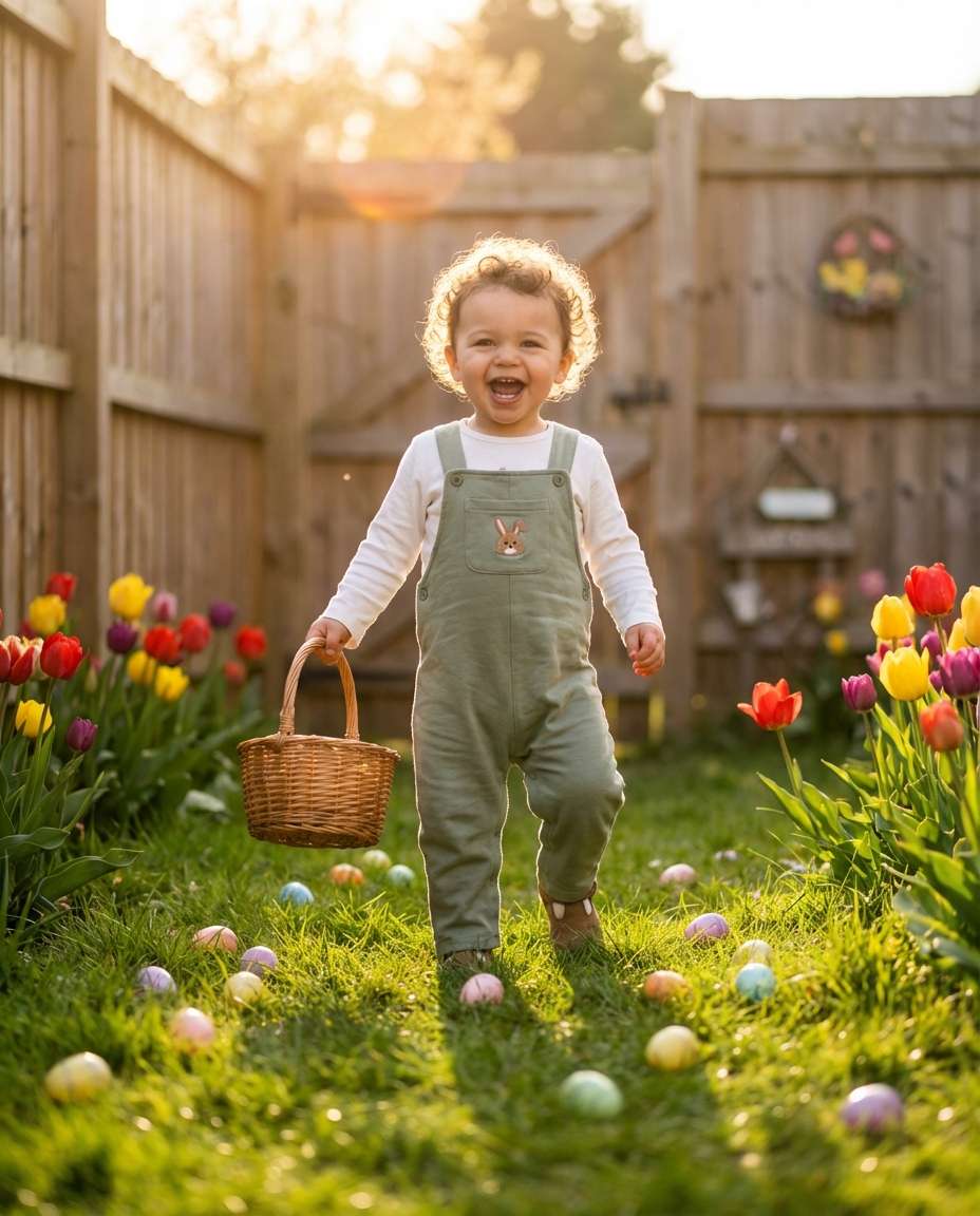 Egg Hunt Backyard AI portrait example — AI Easter Baby Photography Prompt