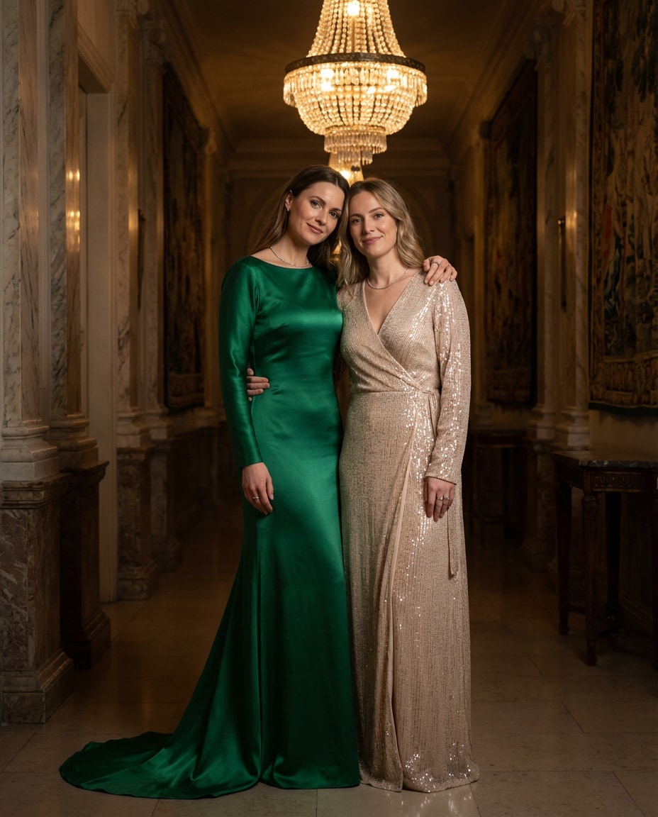 Elegant Evening Gown AI portrait — Gemini Prompt for Sisters