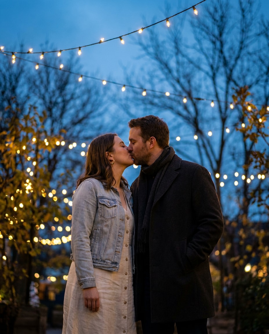 Engagement Blue Hour Kiss AI portrait — Gemini AI Blue Hour Photo Prompt