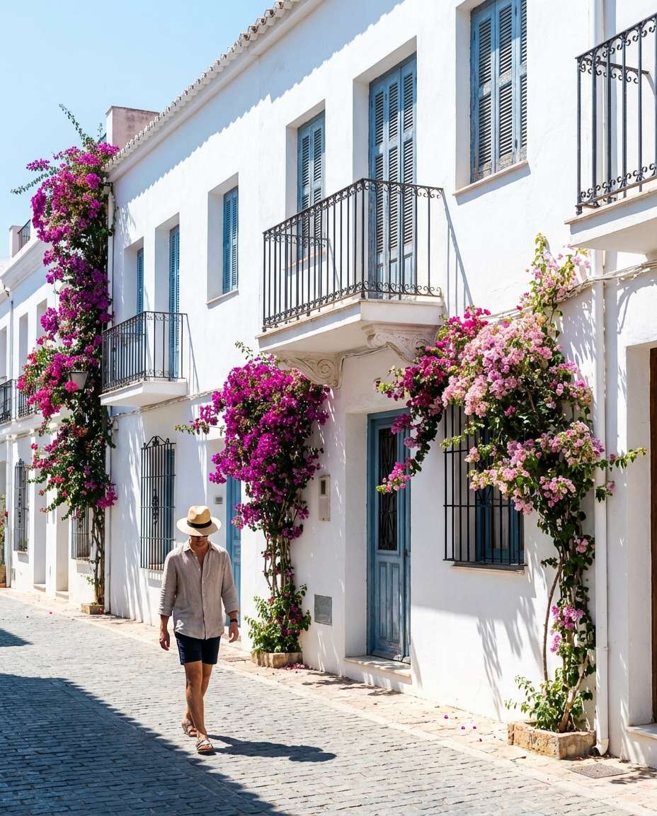 Facade and Flower Canopy AI portrait example — AI Bougainvillea Photo