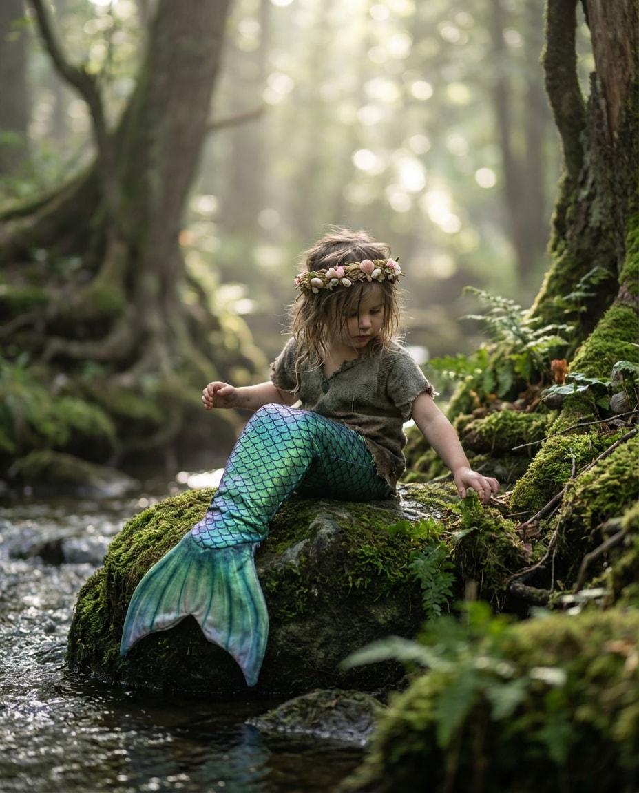 Fairy Mermaid Forest AI portrait example — Gemini Mermaid Kids Photoshoot Prompts