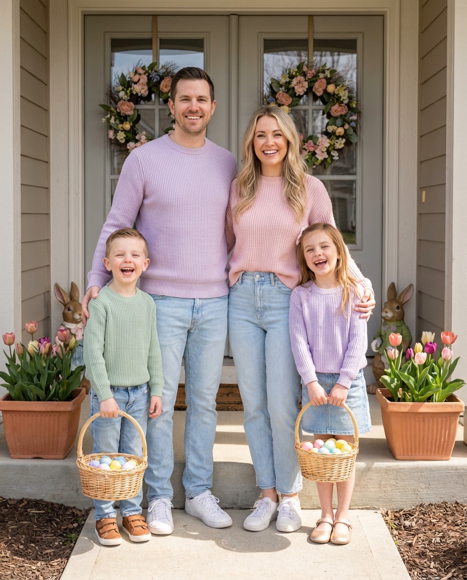 Family Porch Portrait AI portrait example — AI Easter Egg Photography Prompt