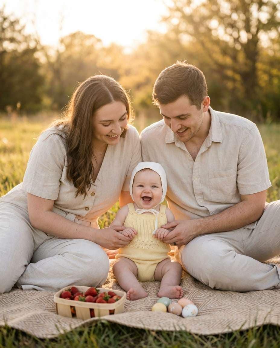 Family Spring Picnic AI portrait example — AI Easter Baby Photography Prompt
