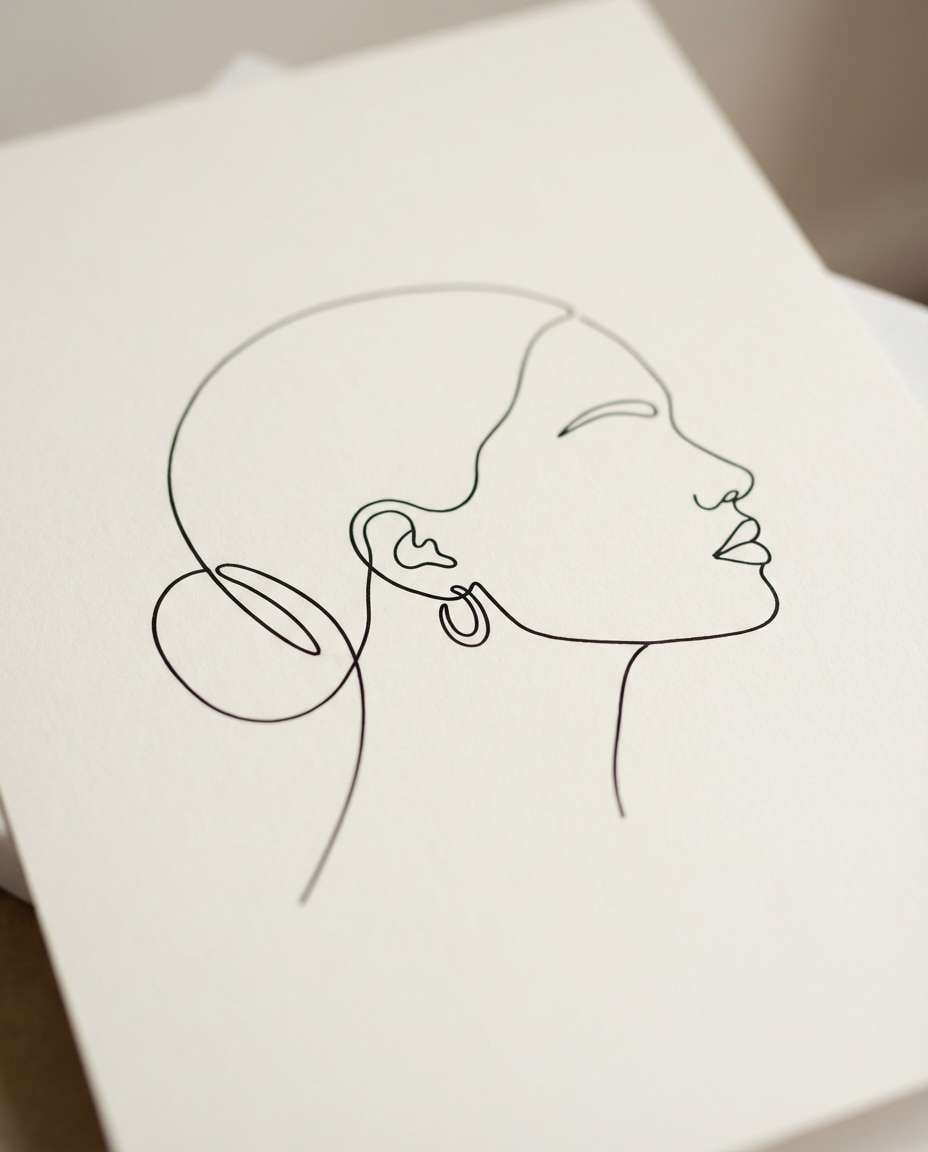 Female Face Side Profile AI portrait example — AI Minimalist Line Art Prompt