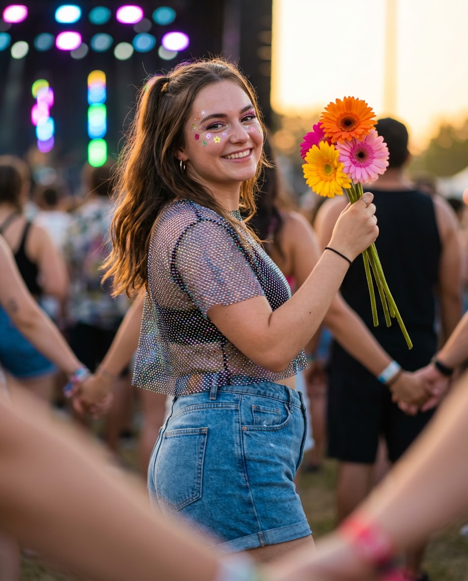 Festival Flower Glitter AI portrait example — AI Flower Photo Prompt for Girls