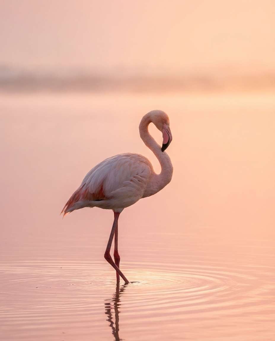Flamingo Pastel Lake AI portrait — Gemini AI Bird Prompt