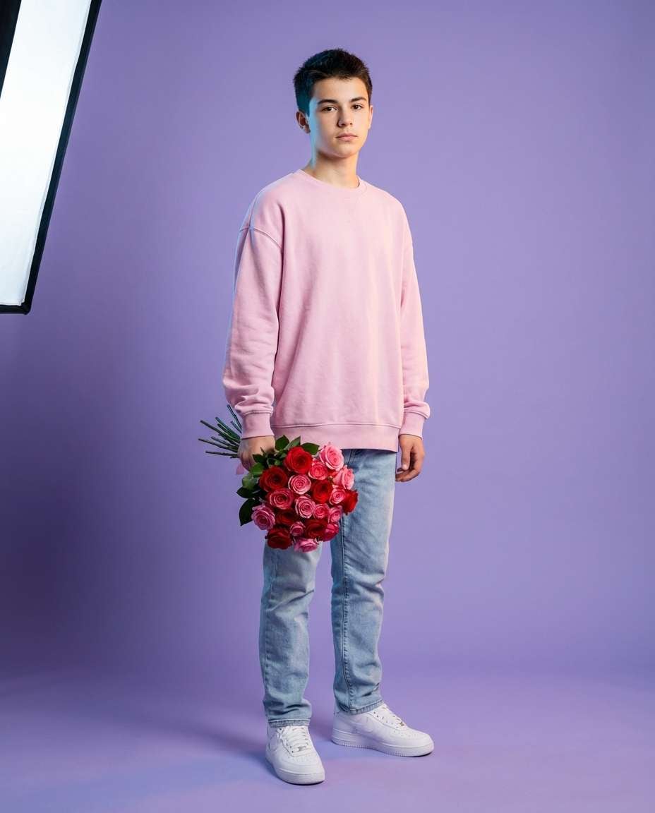Florals In Studio Color AI portrait — Gemini AI Flower Photo Prompt for Boys