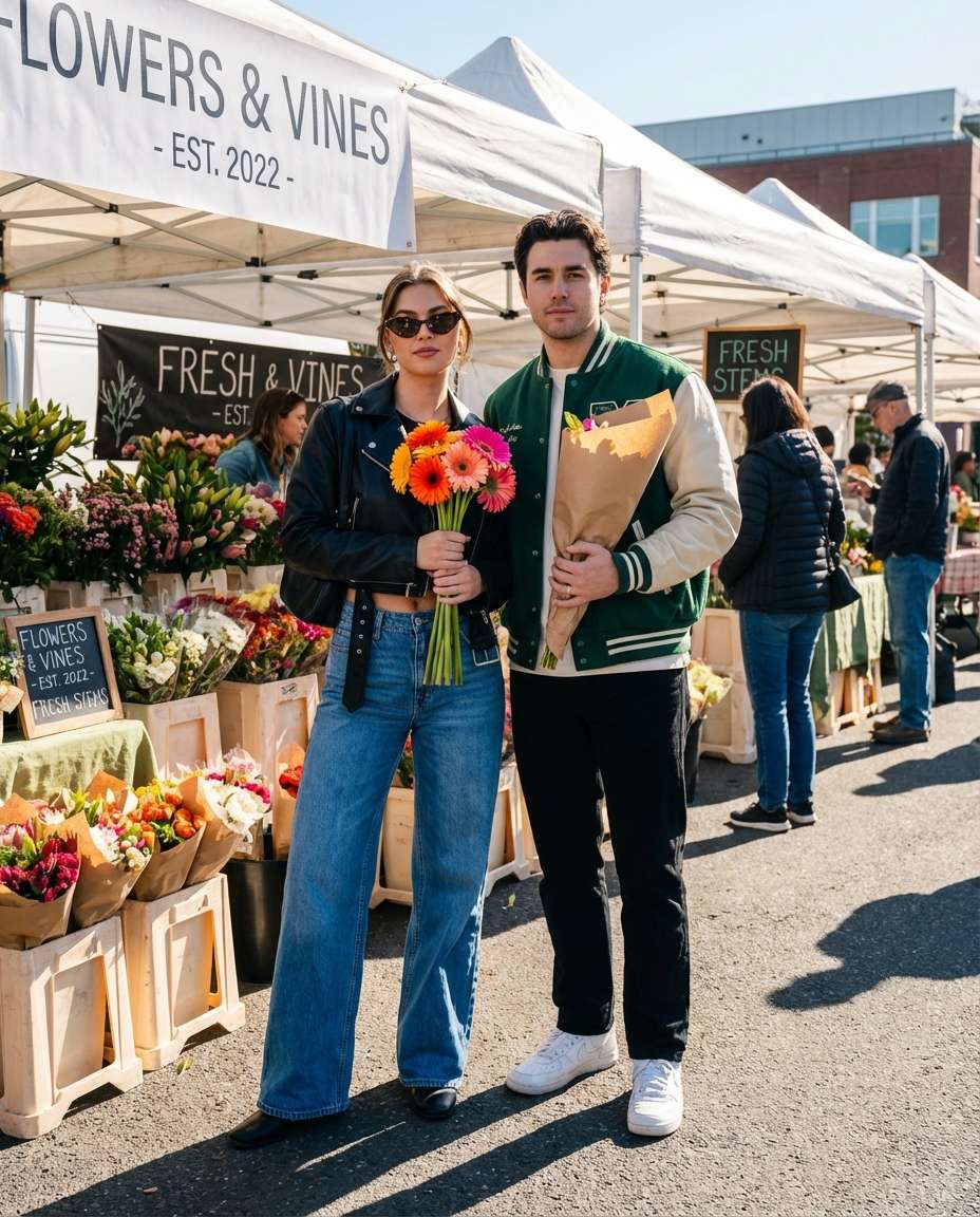 Flower Market Street Style AI portrait example — AI Couple Flower Photo