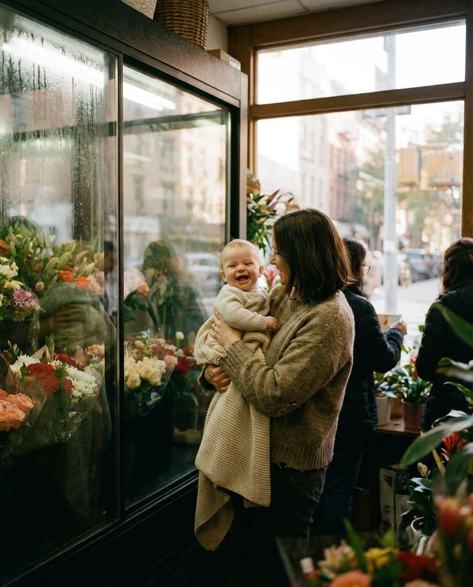 Flower Shop Window Light AI portrait example — AI Baby Flower Photo Prompt