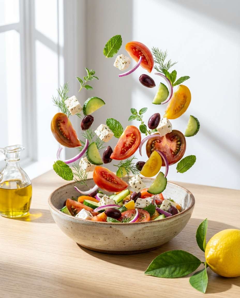 Fresh Salad Motion AI portrait example — AI Food Photography Prompt