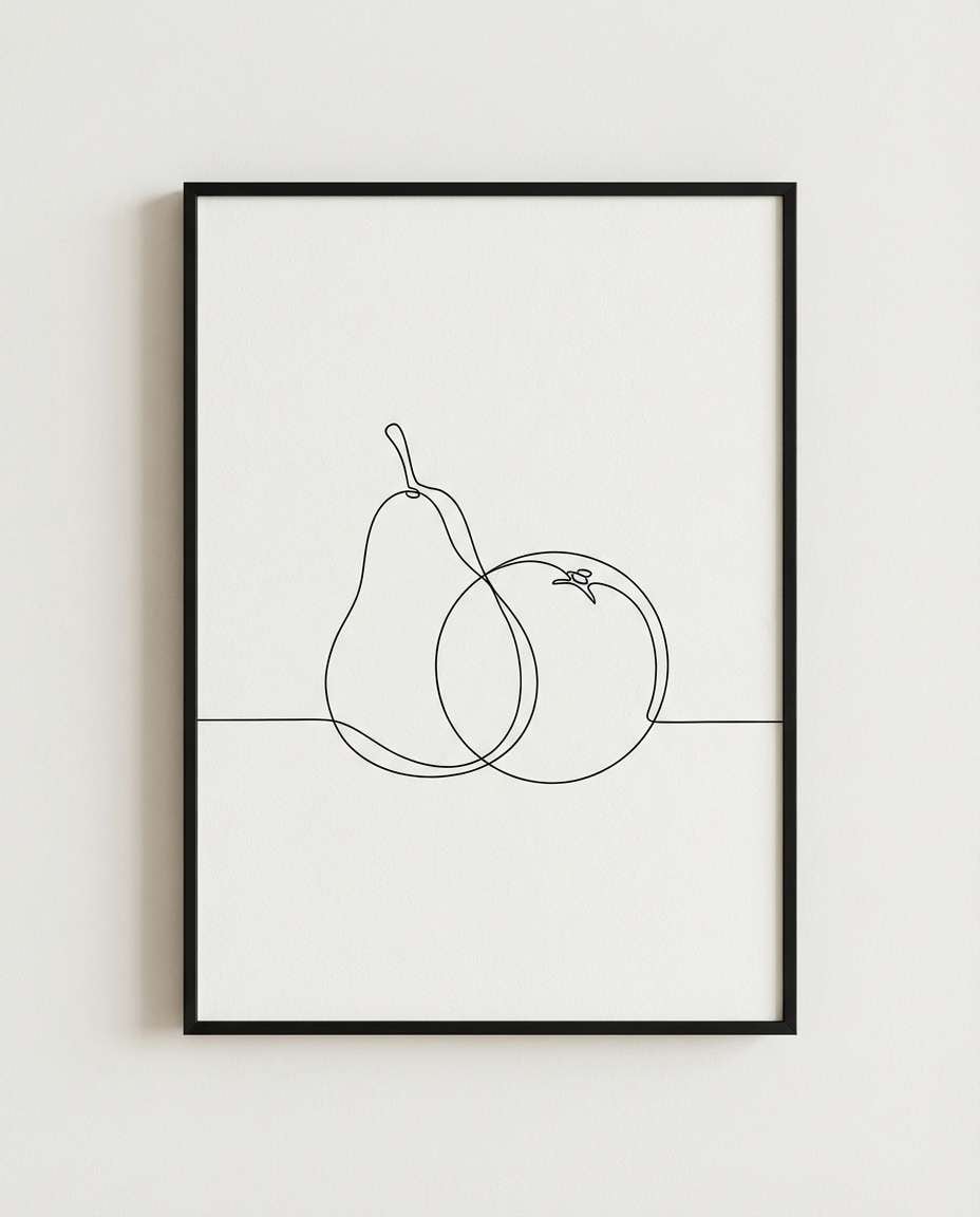 Fruit Still Life Outline AI portrait example — AI Minimalist Line Art Prompt