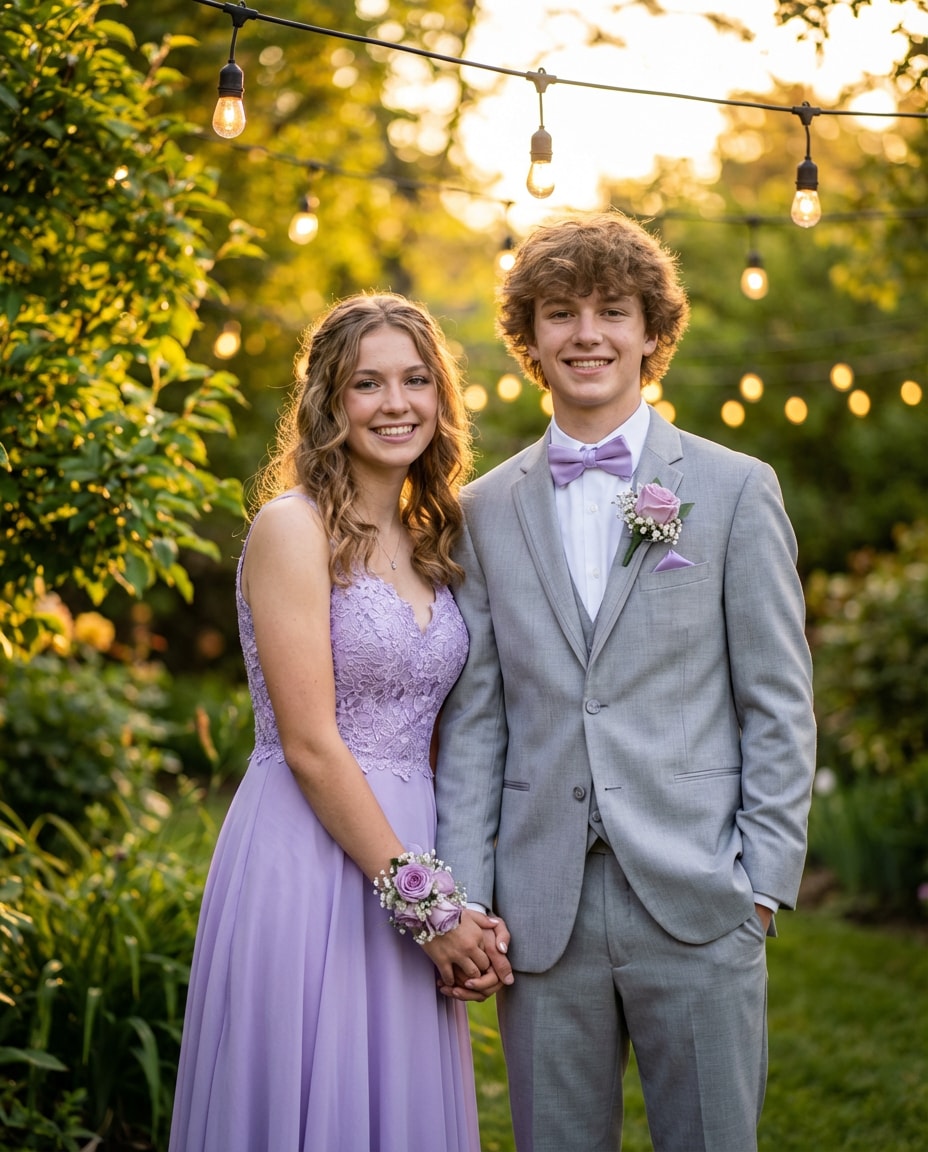 Garden Party Corsage AI portrait — Gemini AI Prom Dress Prompt