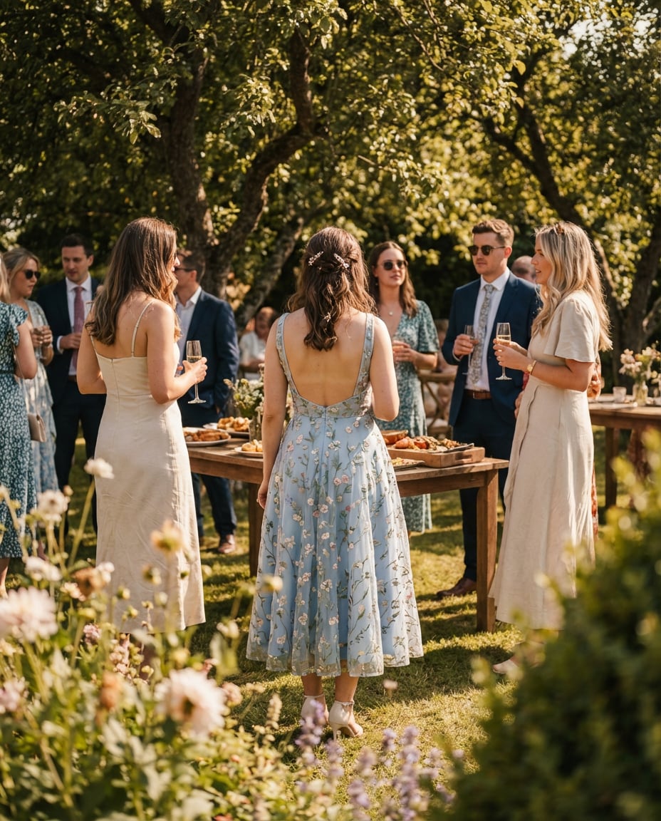 Garden Party Elegance AI portrait — Gemini AI Backless Dress Prompt
