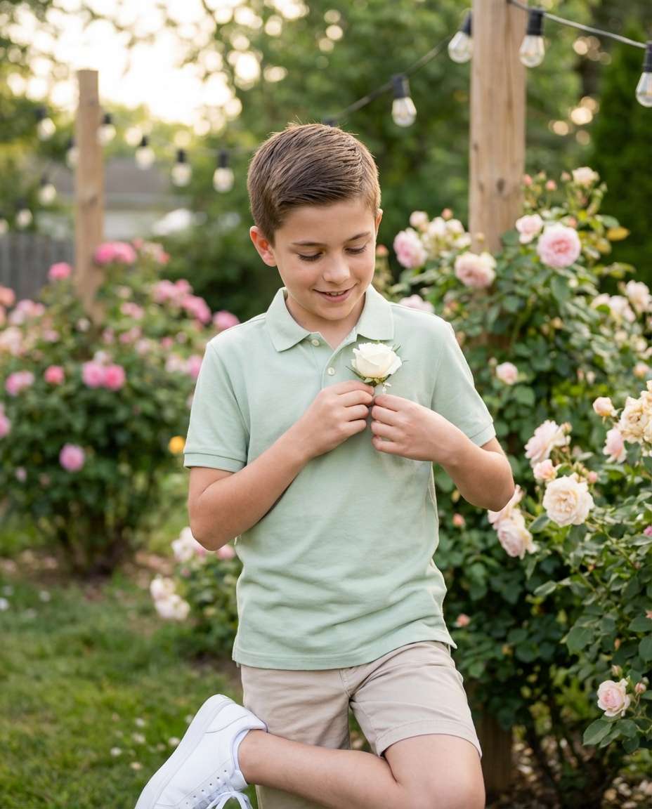 Garden Party Prep AI portrait example — AI Flower Photo Prompt for Boys